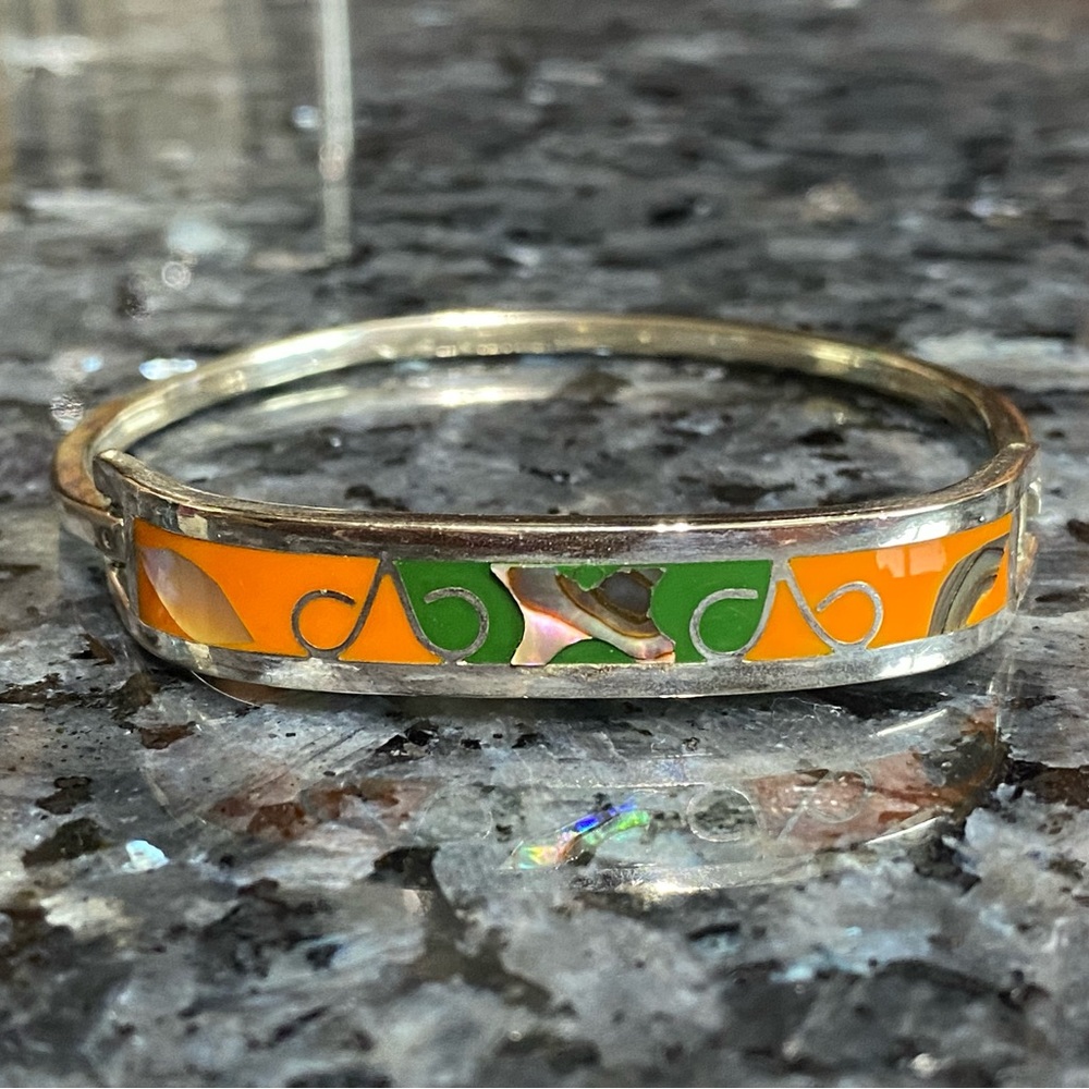 Turquoise and Coral Inlayed Sterling Silver Cuff Bracelet